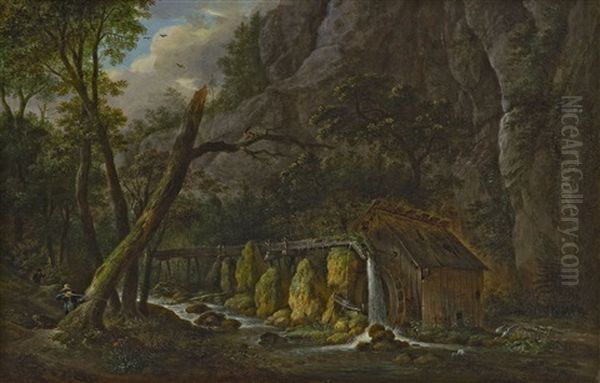 Reiherjagd Bei Der Muhle Am Waldbach Oil Painting by Maximilian Neustueck