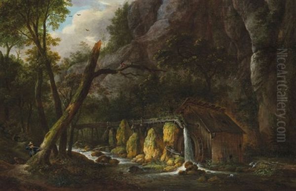 Waldlandschaft Mit Wassermuhle Und Einem Jager Oil Painting by Maximilian Neustueck