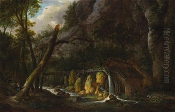 Waldlandschaft Mit Wassermuhle Und Einem Jager Oil Painting by Maximilian Neustueck