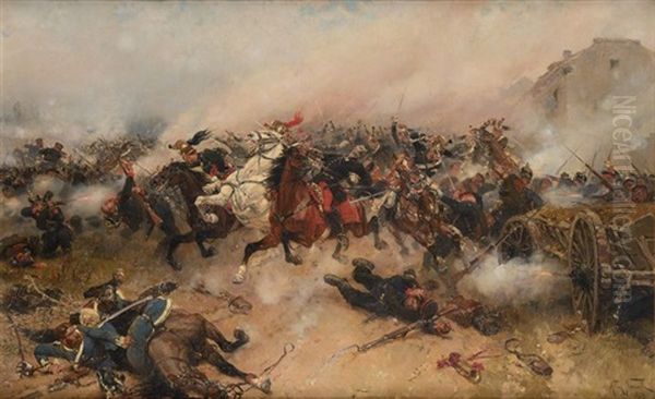 La Mort Du General Legrand Lors De La Charge Des Dragons A Gravelotte, Le 16 Aout 1870 Oil Painting by Alphonse Marie de Neuville