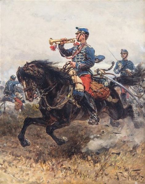 The Advance Oil Painting by Alphonse Marie de Neuville