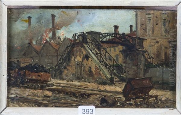 La Passerelle De La Gare De Styring Oil Painting by Alphonse Marie de Neuville