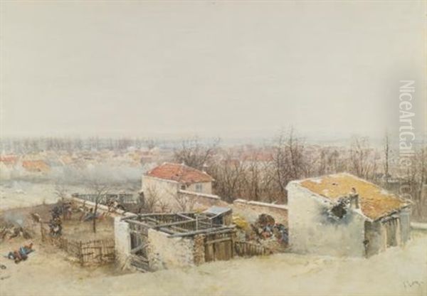 Champigny (study For The Panorama Of The Battle Of Champigny) Oil Painting by Alphonse Marie de Neuville