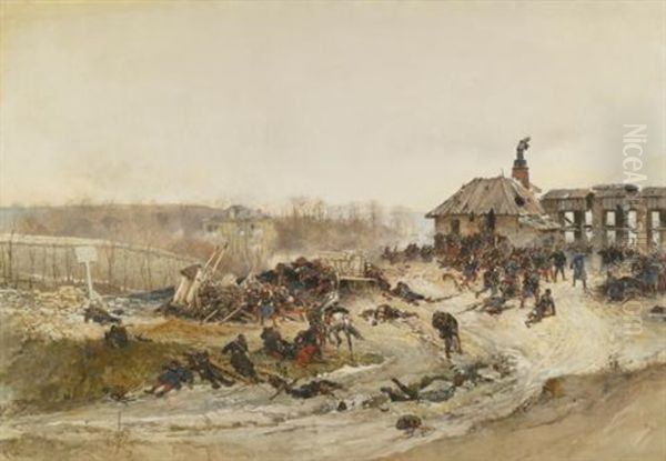 Le Four A Chaux (study For The Panorama Of The Battle Of Champigny) Oil Painting by Alphonse Marie de Neuville