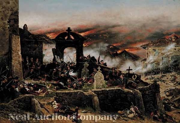 Battle Of Gravelotte, Cemetary Of St. Privat, August 18, 1870 Oil Painting by Alphonse Marie de Neuville