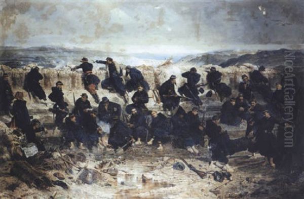 Barricade Sur Le Front De Sebastopol Oil Painting by Alphonse Marie de Neuville