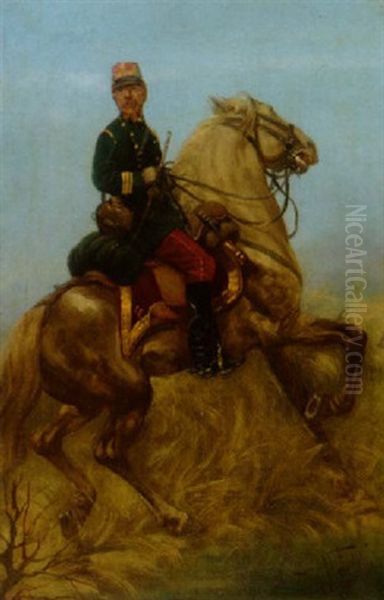 Reiter In Uniform Auf Trabendem Pferd Oil Painting by Alphonse Marie de Neuville