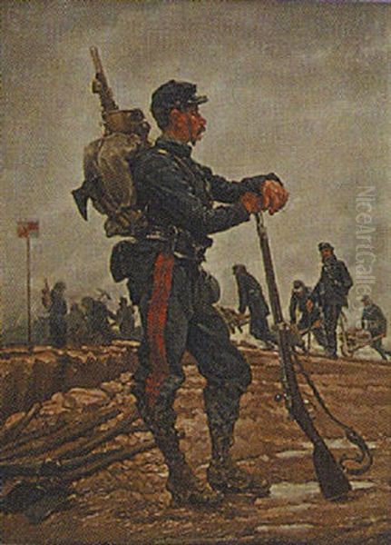 Portrait Of A Soldier In The Field Oil Painting by Alphonse Marie de Neuville