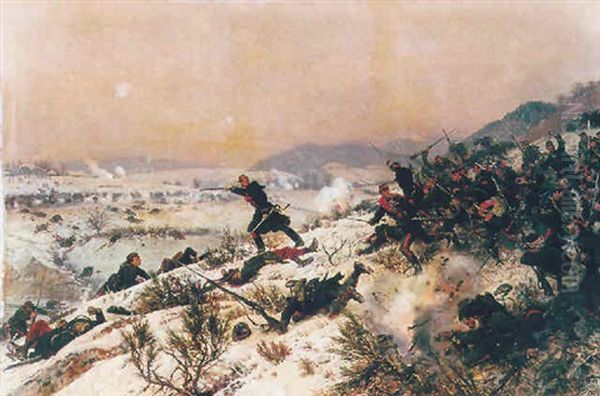 Combat De Chenebier Oil Painting by Alphonse Marie de Neuville