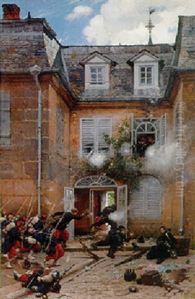 A Surprise Attack, Metz Oil Painting by Alphonse Marie de Neuville