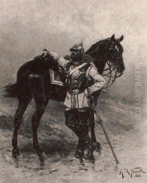 A Soldier And His Horse Oil Painting by Alphonse Marie de Neuville