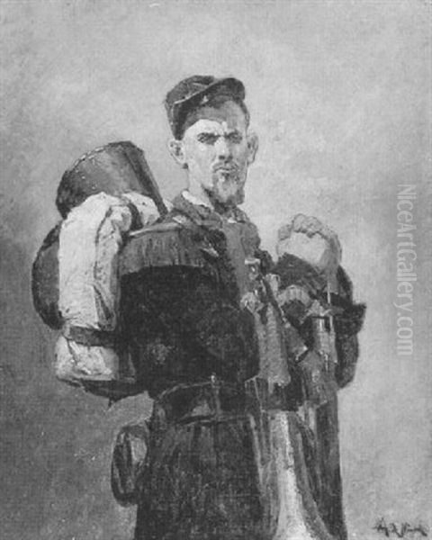 A Standing Soldier Oil Painting by Alphonse Marie de Neuville