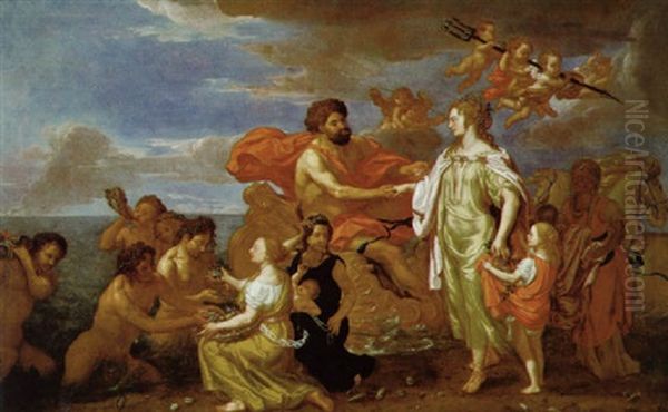 Neptun Und Ceres Tauschen Perlen Und Fruchte Aus, Allegorie Des Wassers Und Der Erde Oil Painting by Franciscus de Neve