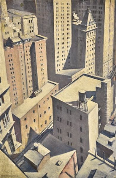 Looking Down On Downtown Oil Painting by Christopher Richard Wynne Nevinson