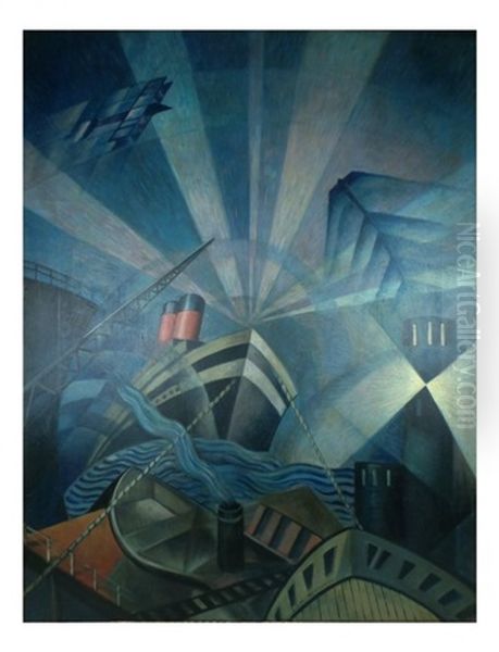 Machine Age Composition Oil Painting by Christopher Richard Wynne Nevinson