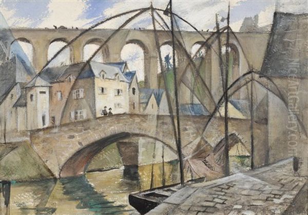 Eel Boats, Dinan Oil Painting by Christopher Richard Wynne Nevinson