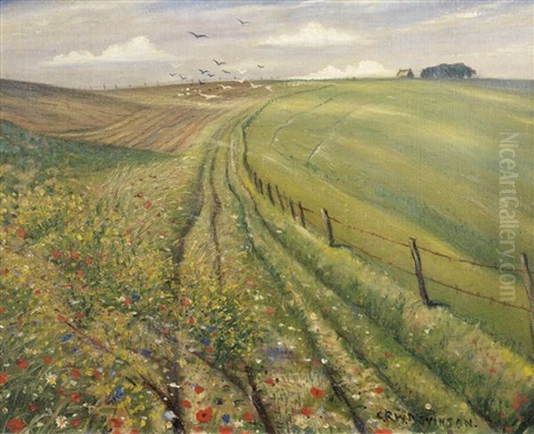 On The Downs Oil Painting by Christopher Richard Wynne Nevinson