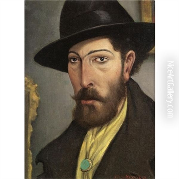 The Yellow Scarf (portrait Of Augustus John) Oil Painting by Christopher Richard Wynne Nevinson