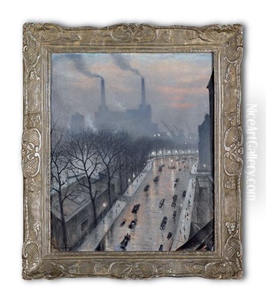 Battersea, Twilight Oil Painting by Christopher Richard Wynne Nevinson