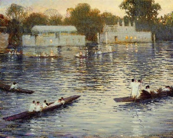 Sunday Evening, Punts On The Thames At Henley Oil Painting by Christopher Richard Wynne Nevinson