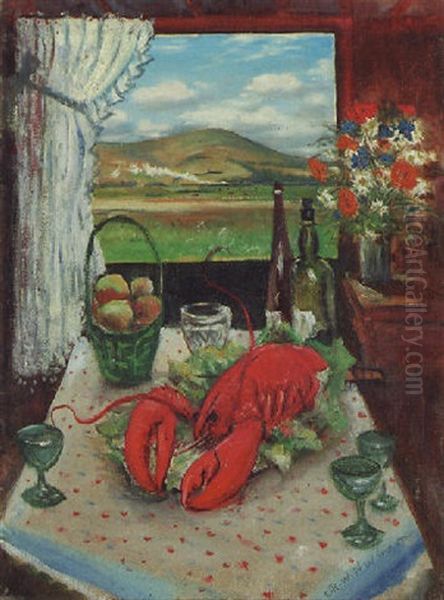 Still Life With Lobster Oil Painting by Christopher Richard Wynne Nevinson