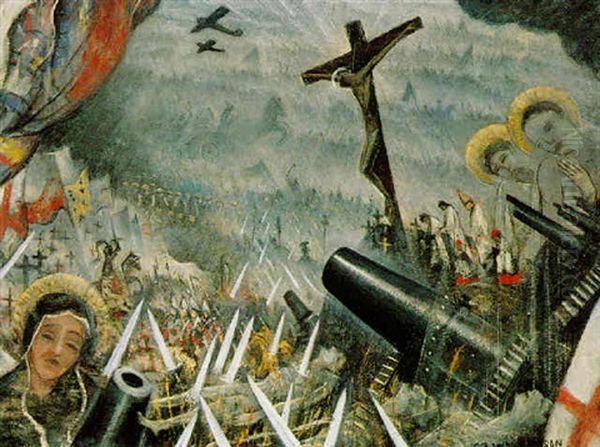 The Unending Cult Of Human Sacrifice Oil Painting by Christopher Richard Wynne Nevinson