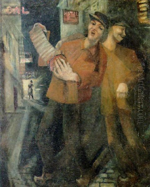 Buskers Oil Painting by Christopher Richard Wynne Nevinson