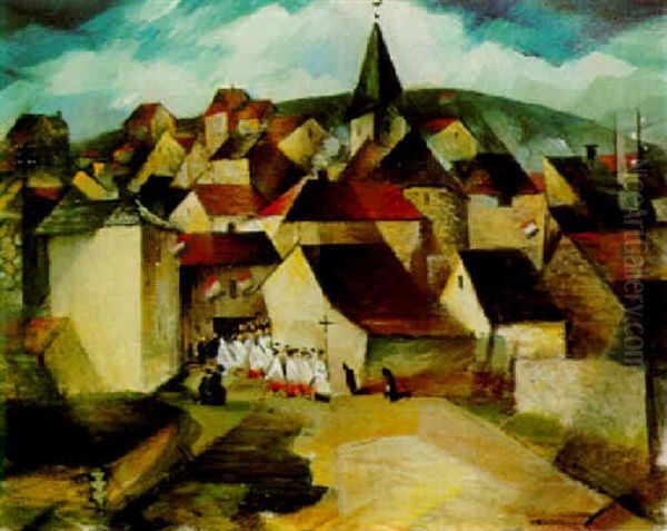 A Village Procession, France Oil Painting by Christopher Richard Wynne Nevinson