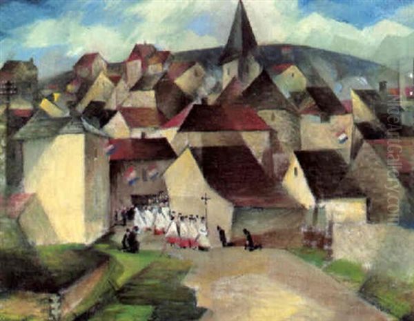 A Village Procession, France Oil Painting by Christopher Richard Wynne Nevinson