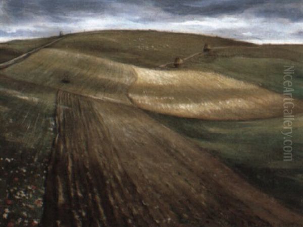 Earth, Shadows And Sea, The Sussex Downs Oil Painting by Christopher Richard Wynne Nevinson