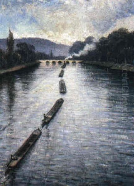 Barges At Biancourt Oil Painting by Christopher Richard Wynne Nevinson