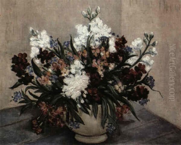 Spring Flowers In A Stoneware Vase Oil Painting by Christopher Richard Wynne Nevinson