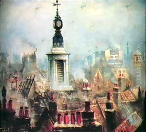 Theatres Of War - London Oil Painting by Christopher Richard Wynne Nevinson