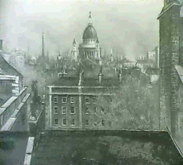 St. Paul's Cathedral From 3 Plowden Buildings, Middle Temple Oil Painting by Christopher Richard Wynne Nevinson