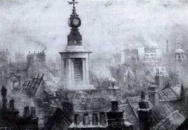 London In The Blitz Oil Painting by Christopher Richard Wynne Nevinson