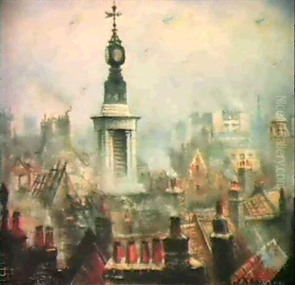 London In The Blitz Oil Painting by Christopher Richard Wynne Nevinson