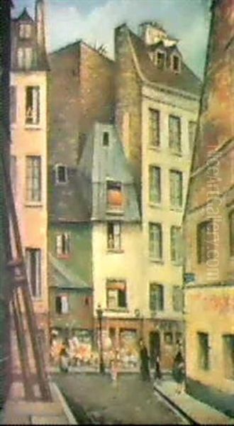 A French Street Scene Oil Painting by Christopher Richard Wynne Nevinson