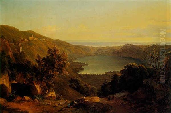 View Of Lake Nemi Oil Painting by John (Newbott) Newbolt