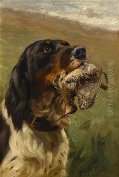 Spaniel With Woodcock Oil Painting by Marie Guise Newcomb