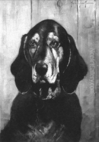 Bloodhound Head Study Oil Painting by Marie Guise Newcomb