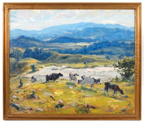 Cows In Hilly Pasture Oil Painting by George Glenn Newell