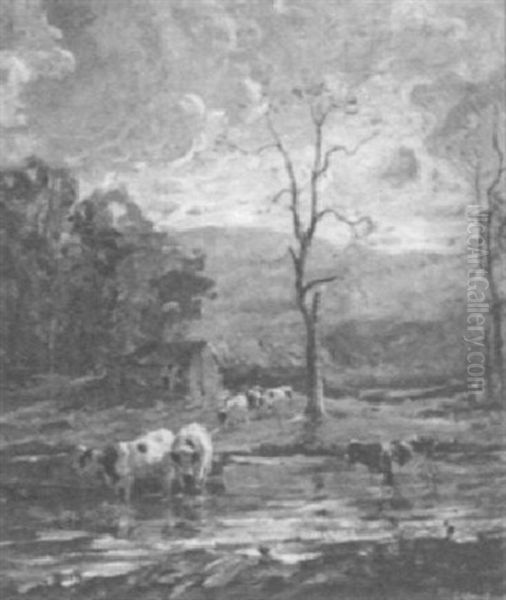 Cows At The River Oil Painting by George Glenn Newell