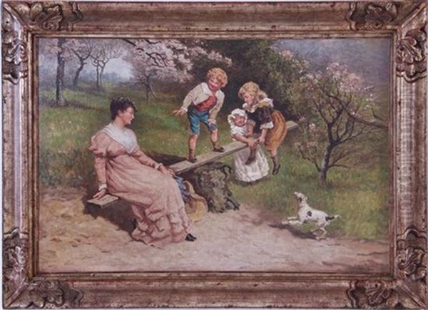 Playing On The Teeter-totter Oil Painting by Hugh Newell