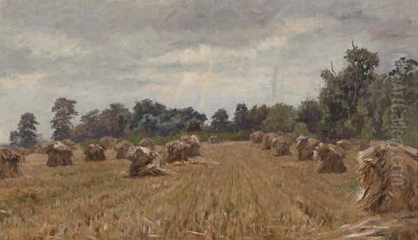 Hayfields Oil Painting by Hugh Newell