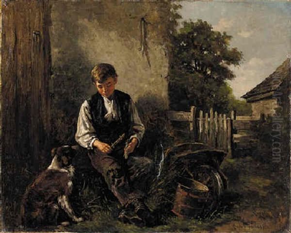 A Boy Whittling by Hugh Newell