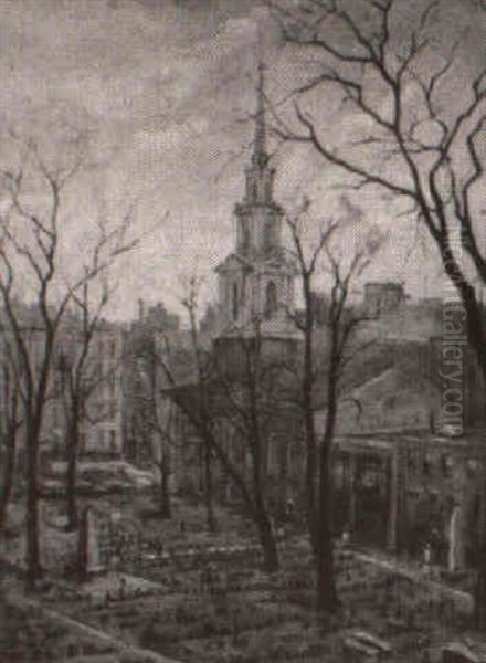 Park Street Church Oil Painting by Harriot B. Newhall