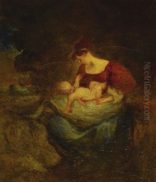 Mother And Child Oil Painting by Robert Loftin Newman