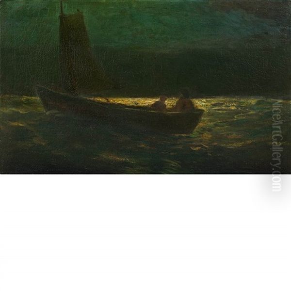 Boating At Night (sailboat Manned By Two Men) Oil Painting by Robert Loftin Newman