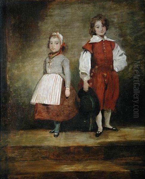 Portrait Of A Small Boy And A Small Girl In Costume Oil Painting by Ann Mary (nee Severn) Newton