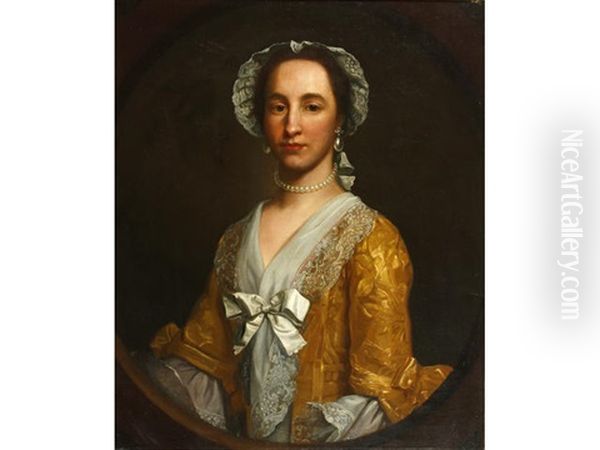 Portrait Of Johanna Warner, Half-length, In A Yellow Dress And Bonnet Oil Painting by Francis Milner Newton